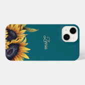 Sunflower Teal Modren Minimal Initial Phone Case iPhoneケース (裏面横)