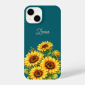 Sunflower Teal Modren Minimal Initial Phone Case iPhoneケース (裏面)