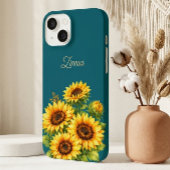 Sunflower Teal Modren Minimal Initial Phone Case iPhoneケース