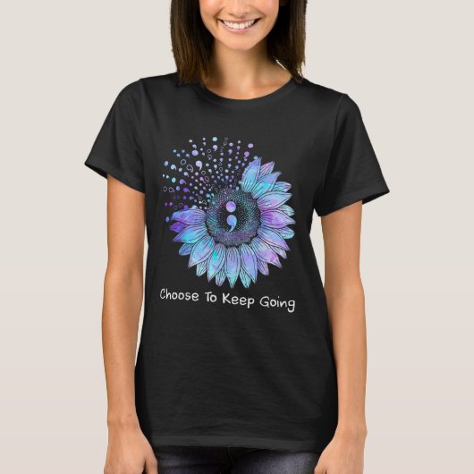 Sunflower Teal Purple Ribbon Suicide Prevention Aw Tシャツ (正面)