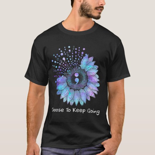 Sunflower Teal Purple Ribbon Suicide Prevention Aw Tシャツ (正面)