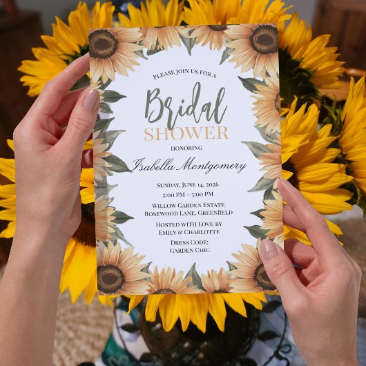 Sunflower Theme Rustic Bridal Shower 招待状