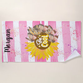 Sunflower trendy vibrant color paper art ビーチタオル