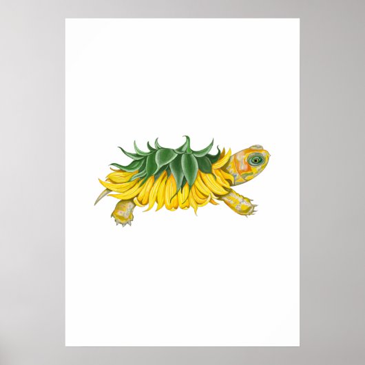 Sunflower Turtle – Botanical Fantasy Art Print ポスター (正面)