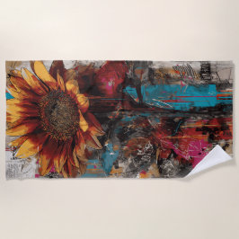 Sunflower Urban Street Art Illustration ビーチタオル