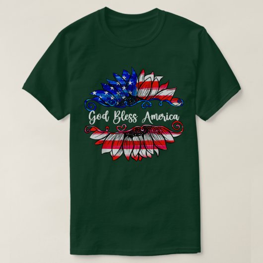 Sunflower US Flag God Bless American 4Th Of July M Tシャツ (デザイン正面)