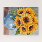 Sunflower Vase Watercolor Flower Bouquet ジグソーパズル (横)