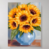 Sunflower Vase Watercolor Flower Bouquet ポスター (正面)
