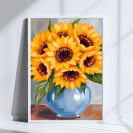 Sunflower Vase Watercolor Flower Bouquet ポスター