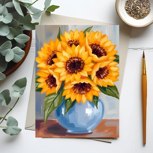 Sunflower Vase Watercolor Flower Bouquet ポストカード