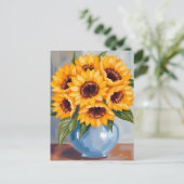 Sunflower Vase Watercolor Flower Bouquet ポストカード (スタンド正面)