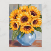Sunflower Vase Watercolor Flower Bouquet ポストカード (正面)