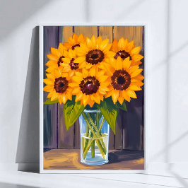 Sunflower Vase | Yellow Flower Bouquet Watercolor ポスター