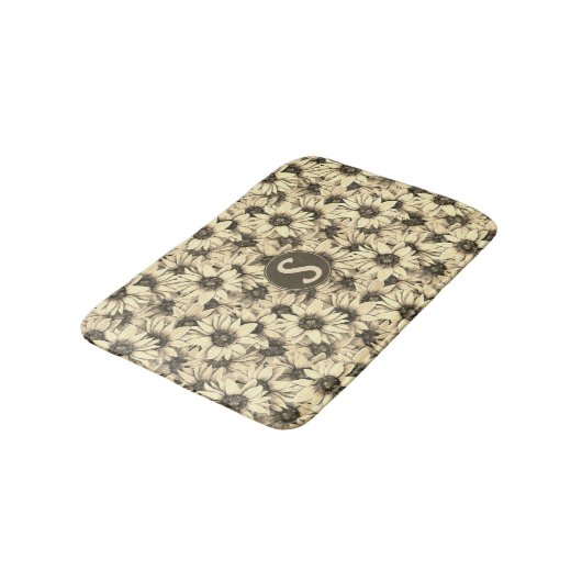 Sunflower Vintage Charm Sepia Tone Bath Mat バスマット (アングル)