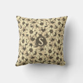 Sunflower Vintage Charm Sepia Tone Throw Pillow クッション (裏面)