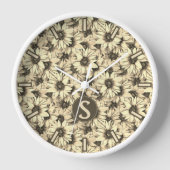 Sunflower Vintage Charm Sepia Tone Wall Clock 壁時計 (正面)