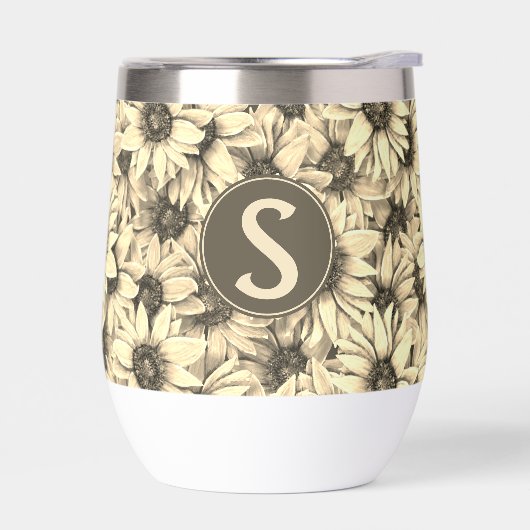 Sunflower Vintage Charm Sepia Tone Wine Tumbler (左面)