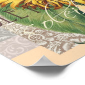 Sunflower Vintage Damask Flower Pattern Art ポスター (角)