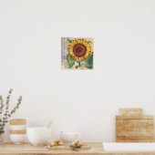 Sunflower Vintage Damask Flower Pattern Art ポスター (キッチン)