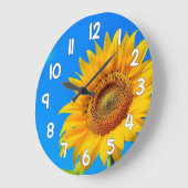 Sunflower Wall Clock Blue Background Floral Decor ラージ壁時計 (傾斜)