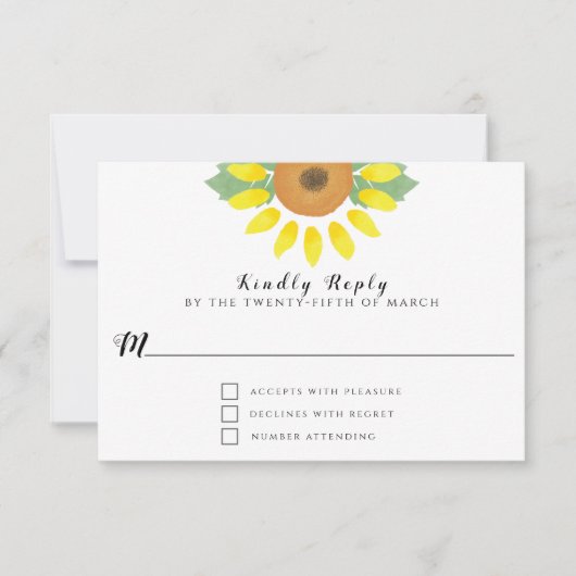 Sunflower Watercolor Floral Wedding 出欠カード (正面)