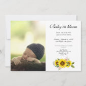 Sunflower Watercolor Pink Floral photo Baby 招待状 (正面)
