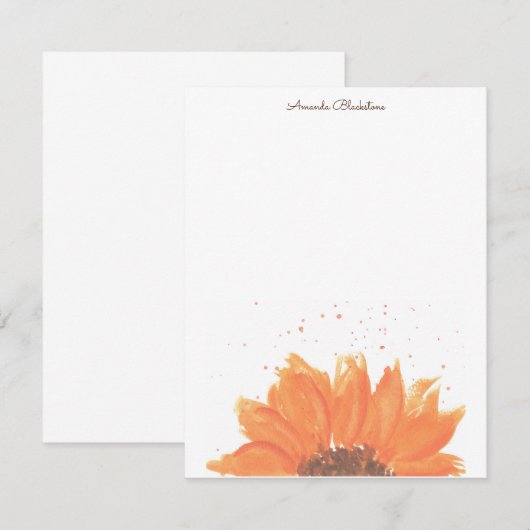 Sunflower Watercolor Stationary ノートカード (正面/裏面)