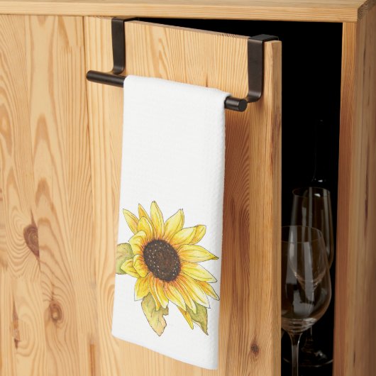 Sunflower watercolor tea towel kitchen towel キッチンタオル (三つ折り)