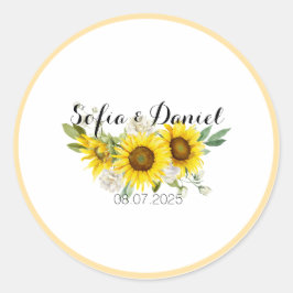 Sunflower watercolor white rose wedding  ラウンドシール