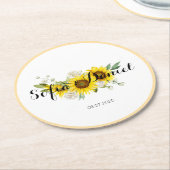Sunflower watercolor white rose wedding ラウンドペーパーコースター (アングル)