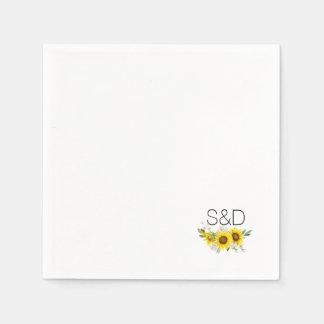 Sunflower watercolor wildflower monogram wedding  スタンダードカクテルナプキン