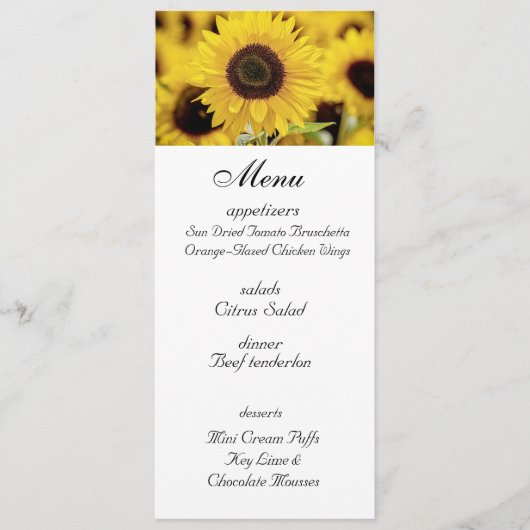 Sunflower Wedding Menu メニュー (正面)