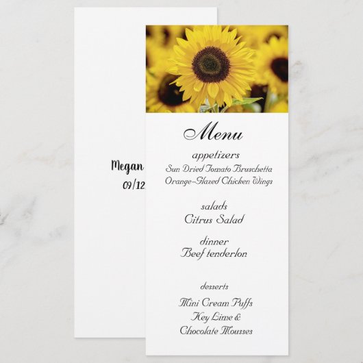 Sunflower Wedding Menu メニュー (正面/裏面)