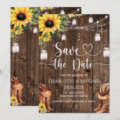 Sunflower Western Save the Date Wedding 招待状 (正面/裏面)