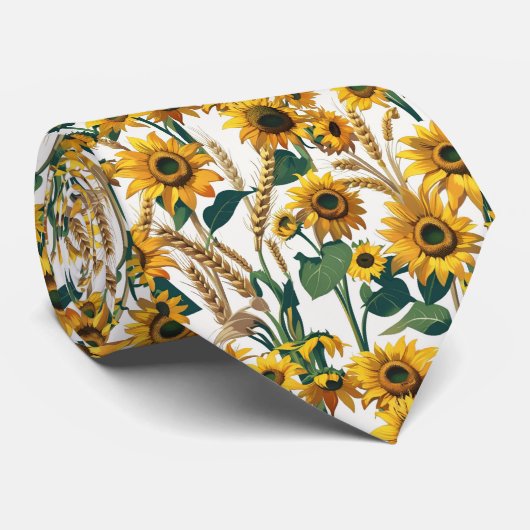 Sunflower & Wheat Seamless Country Pattern ネクタイ (ロール)