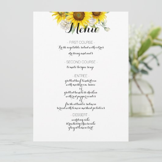Sunflower white rose rustic wedding menu シーズンカード (スタンド正面)