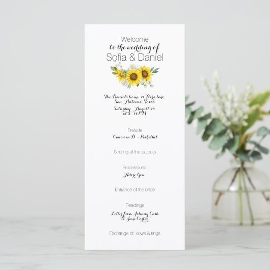 Sunflower white rose watercolor wedding Flat Card (スタンド正面)