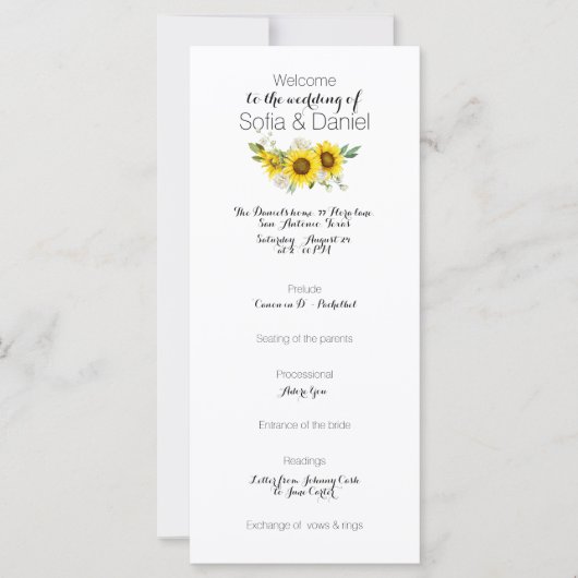 Sunflower white rose watercolor wedding Flat Card (正面)