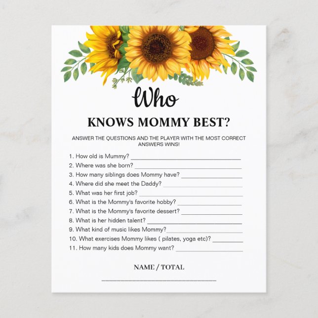 Sunflower Who knows Mommy Best Baby Game Card  (正面)