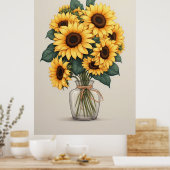 Sunflower Wildflower Botanical Art ポスター (キッチン)