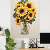 Sunflower Wildflower Botanical Art ポスター (ホームオフィス)