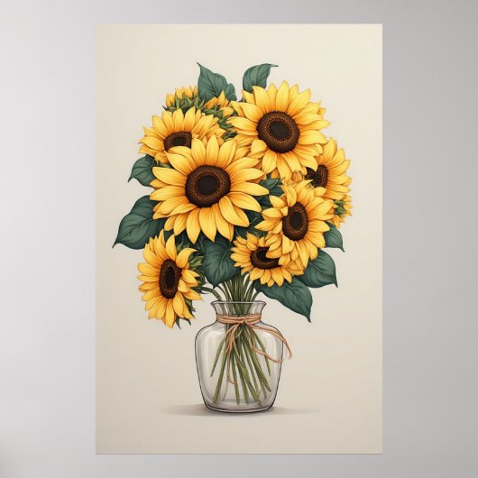 Sunflower Wildflower Botanical Art ポスター (正面)