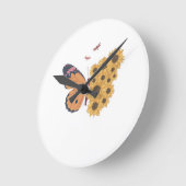 Sunflower Wings Timepiece – Butterfly Nature Wall  ラウンド壁時計 (傾斜)