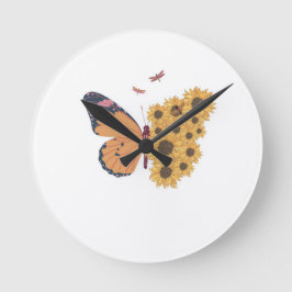 Sunflower Wings Timepiece – Butterfly Nature Wall  ラウンド壁時計