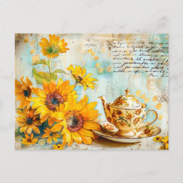 Sunflower with Antique Coffee Pot and Fantasy text ポストカード