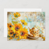 Sunflower with Antique Coffee Pot and Fantasy text ポストカード (正面/裏面)