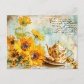 Sunflower with Antique Coffee Pot and Fantasy text ポストカード (正面)