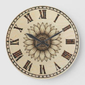 Sunflower Wood Burned Wall Clock ラージ壁時計 (正面)