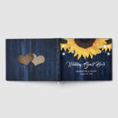 Sunflower Wood String Lights Navy Blue Wedding ゲストブック (全面)