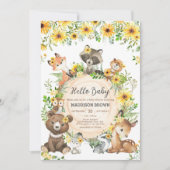 Sunflower Woodland Animals Baby Shower 招待状 (正面)